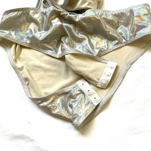 NWT Shein Hologram Tie Up swim bodysuit Rave Festival Burning Man - Picture 7 of 10